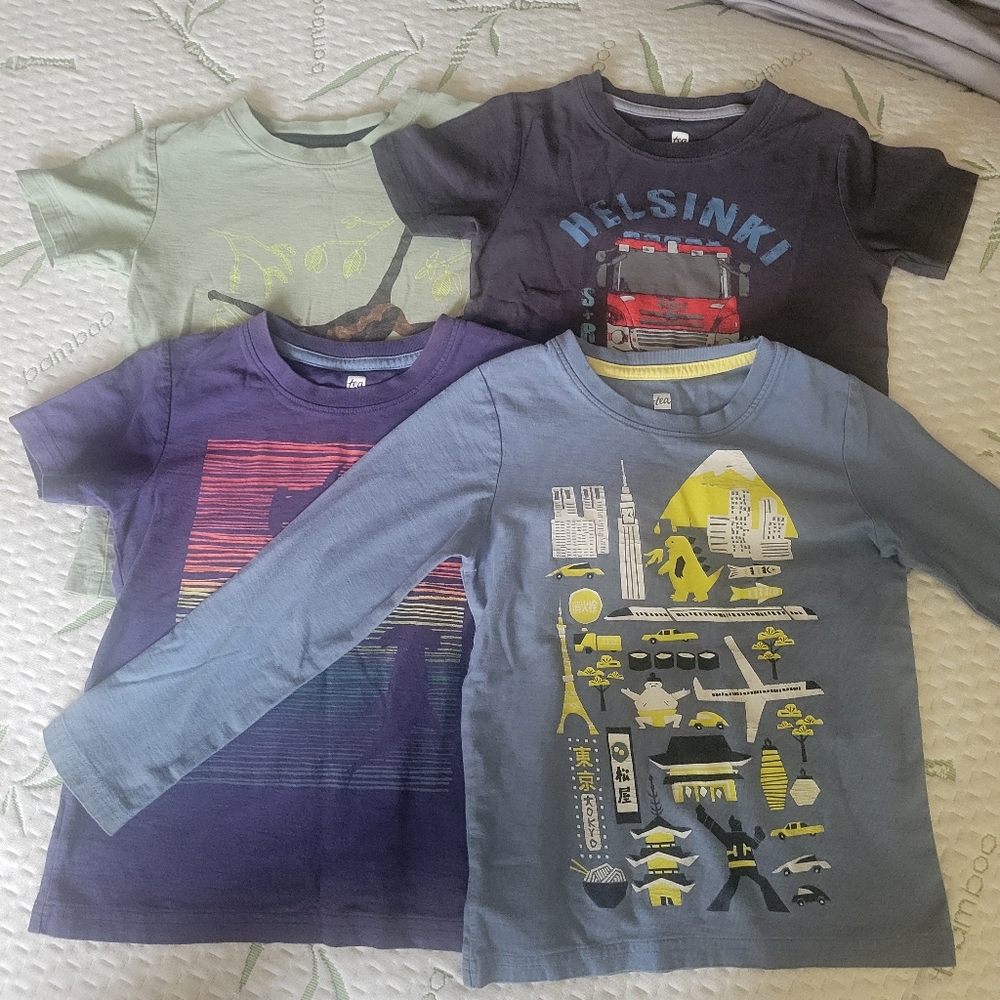 Kids  TEA COLLECTION Graphic T-Shirts BUUNDLE Set - Blue, Purple, Green, Gray